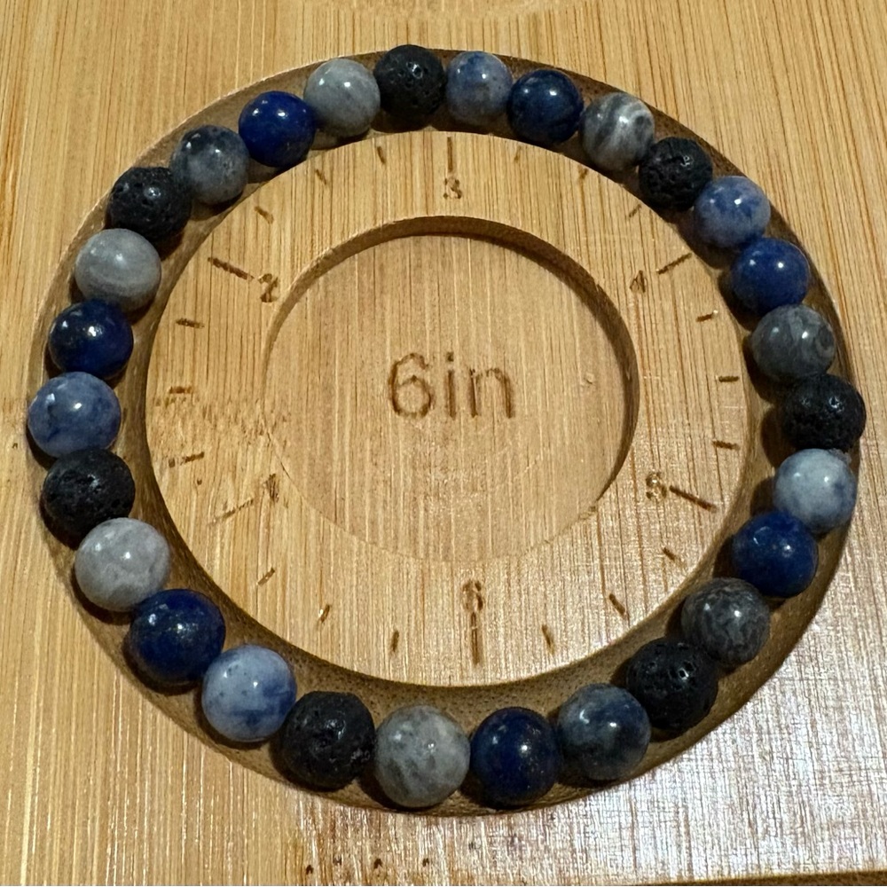 Handmade Blue and Gray Beaded Stretch Bracelet